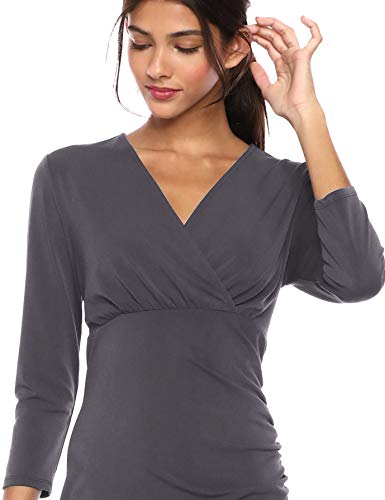 Lark & Ro Crepe Knit Empire Cross Over Wrap Dress Vestido, Grey Ebony, 12