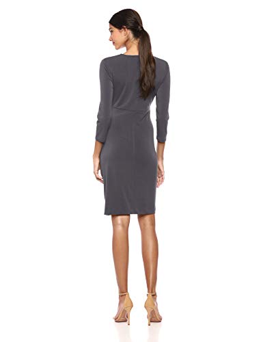 Lark & Ro Crepe Knit Empire Cross Over Wrap Dress Vestido, Grey Ebony, 12