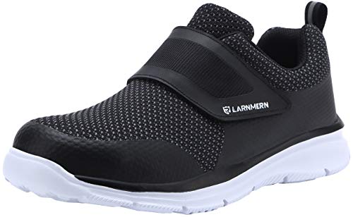 LARNMERN Zapatos de Seguridad Hombres LM180121 SBP Zapatillas de Trabajo con Punta de Acero Ultra Liviano Reflectivo Transpirable(44 EU,Blanco Negro)