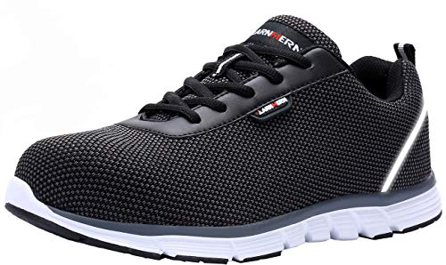 LARNMERN Zapatos de Seguridad Hombres LM30 S1 SRC Zapatillas de Trabajo con Punta de Acero Ultra Liviano Reflectivo Transpirable(45 EU,SRC Negro)