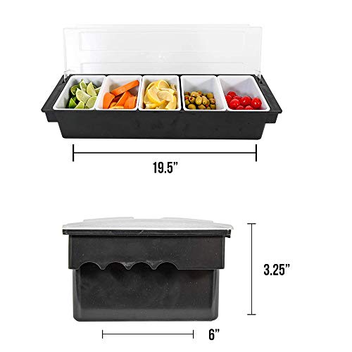 LARRY SHELL Condimento dispensador plástico Caja Bandeja Recipiente congelado Ensalada Vegetal Fruta Plato refrigerado Caddy con Tapa para Bar Familia Trabajo Catering y Fiesta 6 Compartimentos