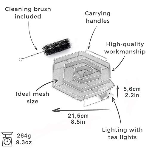 Lars NYSØM – Generador Profesional de Humo frío Smoke de Acero Inoxidable de Calidad alimentaria con Cepillo de Limpieza – para Todos Tipos de barbacoas, Grills, Parrillas, ahumadores – Hexagonal
