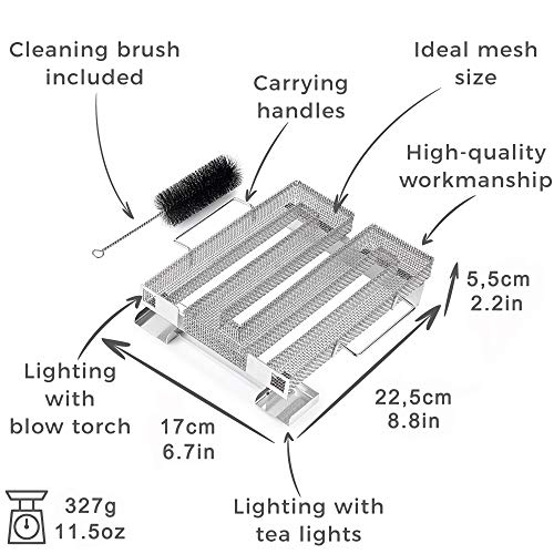 Lars NYSØM – Generador Profesional de Humo frío Smoke de Acero Inoxidable de Calidad alimentaria con Cepillo de Limpieza – para Todos Tipos de barbacoas, Grills, Parrillas, ahumadores – Rectangular