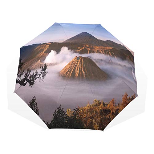 LASINSU Paraguas Resistente a la Intemperie,protección UV,Monte Bromo Volcanes Tomado En Tengger Caldera Java Oriental Indonesia