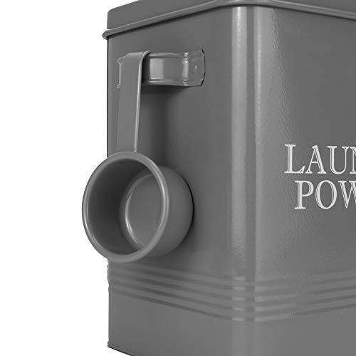 Lata de polvo de lavandería con cuchara | Contenedor de detergente gris para lavavajillas | Suministros de limpieza y lavado | Caja de acero revestido con tapa | Llevar asas | M&W