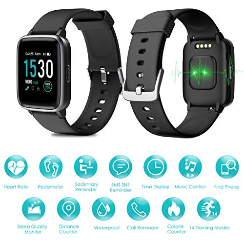 LATEC Pulsera Actividad Reloj Inteligente Impermeable IP68 Smartwatch Pantalla Táctil Completa con Pulsómetro Cronómetro Pulsera Deporte para Hombres Mujeres Niños con iOS y Android