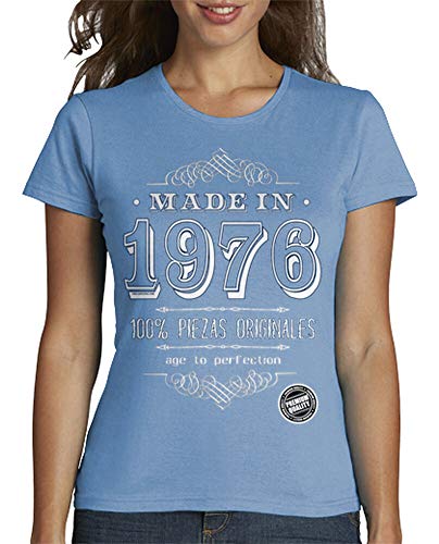 latostadora - Camiseta Made In 1976 para Mujer Azul Cielo M