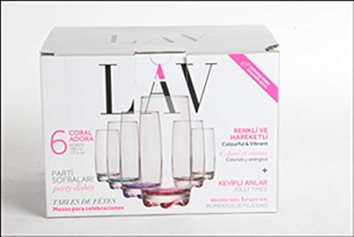 Lav Coloure Highball - Juego de 6 vasos de cristal multicolor contemporáneos, 390 cc, para agua, zumos, cóctel, etc