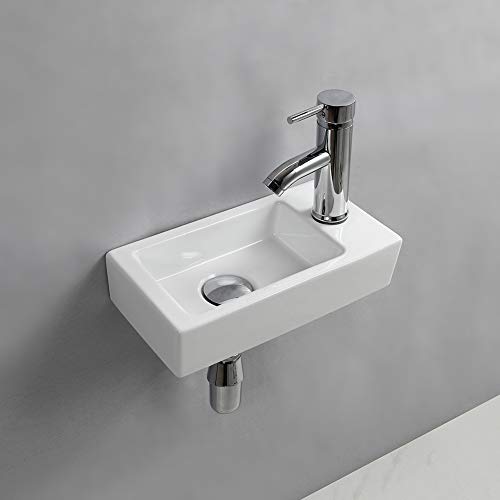 Lavabo de pared para lavabo pequeño rectangular de cerámica