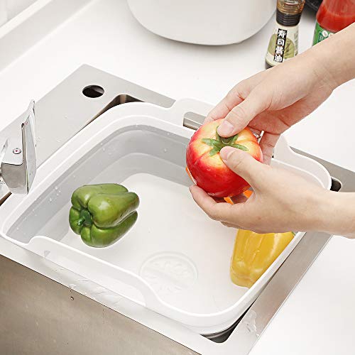 Lavabo plegable con tapón de drenaje asas de transporte para 9 L de gran capacidad, lavabo, cubeta plegable para fregadero, verduras, frutas, colador de alimentos, tina de lavado – gris