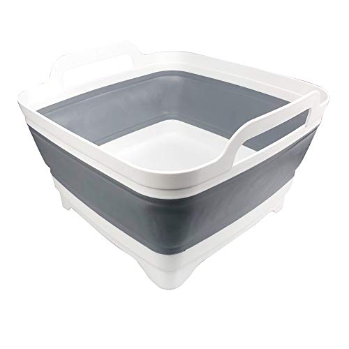 Lavabo plegable con tapón de drenaje asas de transporte para 9 L de gran capacidad, lavabo, cubeta plegable para fregadero, verduras, frutas, colador de alimentos, tina de lavado – gris