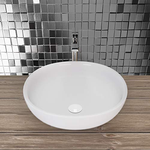 Lavabo redondo de cerámica Highline blanco mate, 40 cm