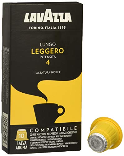 Lavazza Cápsulas de Café Compatibles con Nespresso, Lungo Leggero, 100% Arábica, Paquete de 10 Cápsulas