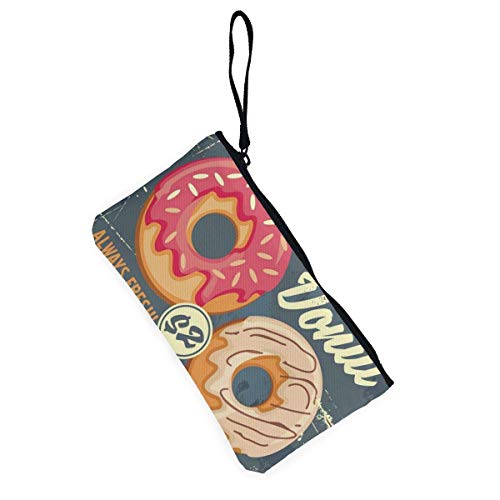 Lawenp Donuts Retro Commercial Sign Design Monedero de Lona con Cambio de Dinero Bolsa de Efectivo con Cremallera Monedero pequeño Carteras 4.5 x 8.5 Pulgadas con Cremallera Monedero Tarjeta para lla