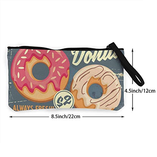 Lawenp Donuts Retro Commercial Sign Design Monedero de Lona con Cambio de Dinero Bolsa de Efectivo con Cremallera Monedero pequeño Carteras 4.5 x 8.5 Pulgadas con Cremallera Monedero Tarjeta para lla