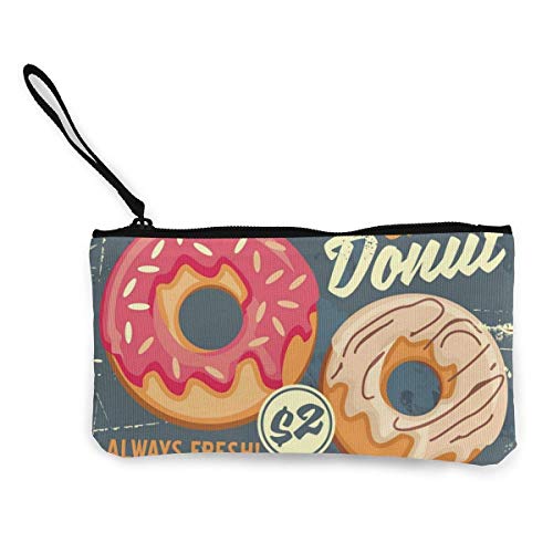 Lawenp Donuts Retro Commercial Sign Design Monedero de Lona con Cambio de Dinero Bolsa de Efectivo con Cremallera Monedero pequeño Carteras 4.5 x 8.5 Pulgadas con Cremallera Monedero Tarjeta para lla