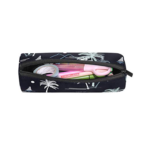 Lawenp Palm Tree Black Beach Estuche para lápices para niños, niñas, estudiantes, bolígrafo, bolsa, escuela, bolsa de maquillaje redonda