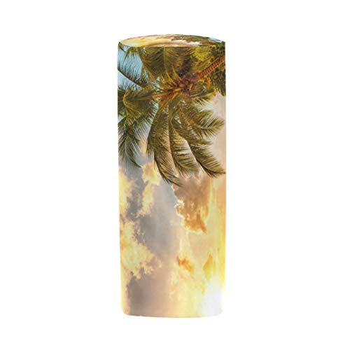 Lawenp Tropical Coast Palm Tree Sunrise Estuche para lápices Estuche para lápices para estudiantes Estuche para lápices escolares Bolsa de maquillaje redonda para niños y niñas