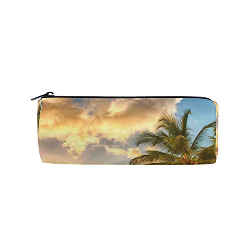 Lawenp Tropical Coast Palm Tree Sunrise Estuche para lápices Estuche para lápices para estudiantes Estuche para lápices escolares Bolsa de maquillaje redonda para niños y niñas