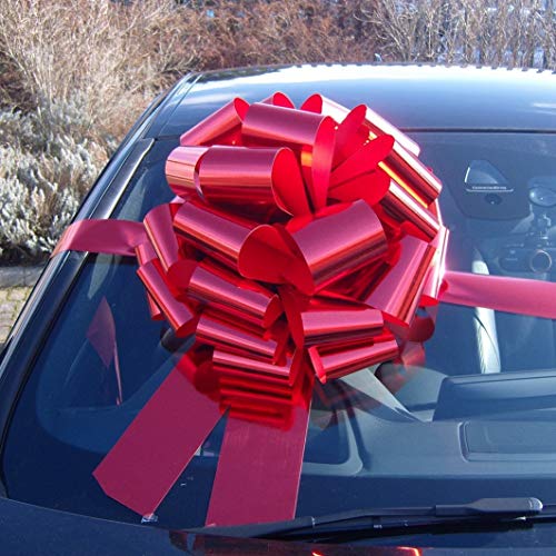 Lazo gigante para coches de 41 cm + 6 metros de cinta, para coches, bicicletas y regalos grandes de cumpleaños y Navidad, de color rojo metálico