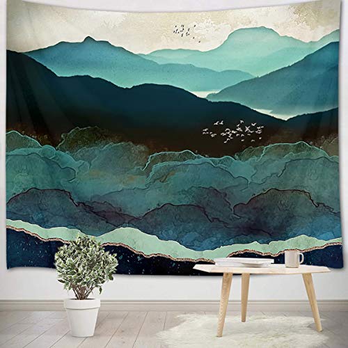 LB 150x130cm Tapiz de Pared Montaña Colgar de Pared Pájaros Volando en el Cielo Tela Pared Paisaje psicodélico Tapices para Sala Dormitorio Decoración Pared