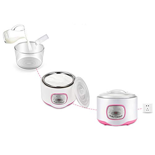 LCDYMini Máquina De Yogurt Inteligente, Máquina De Fermentación Natto Multifuncional De Acero Inoxidable con Revestimiento De Vino De Arroz, Hogar De Oficina,Rosado