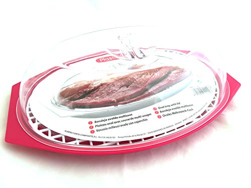 LCQI Bandeja Descongelar Alimentos Recipiente Plástico Tapa Rejilla Descongelación Rápida (Fucsia)