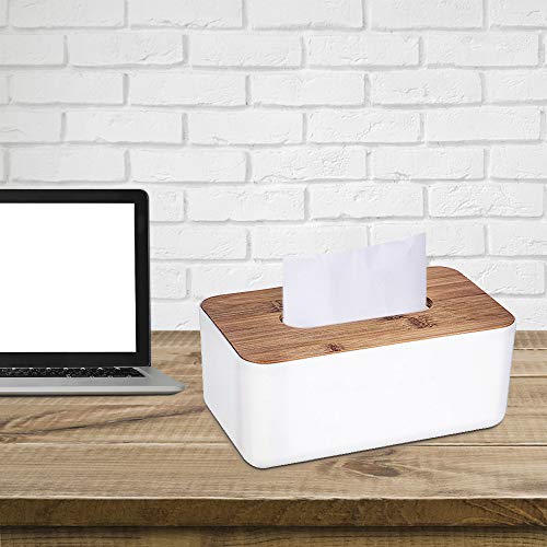 Ldawy Caja de pañuelos, soporte de pañuelos, caja de pañuelos Rectangular blanca con cubierta de madera para el hogar, la oficina, la decoración automotriz del automóvil