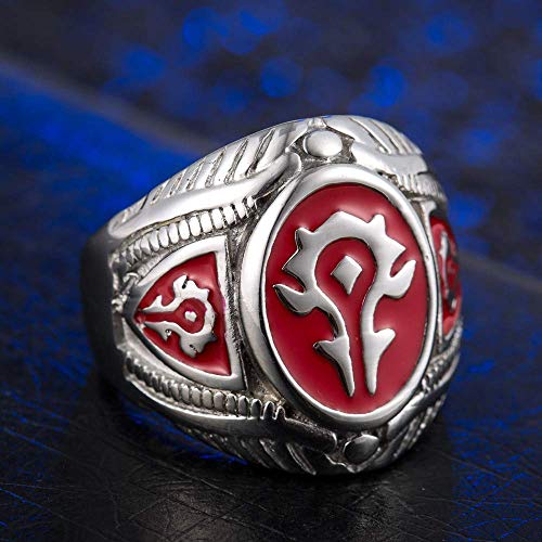 LDS Moda Popular Simple para Hombre Retro Warcraft Wow Hegemony Alliance Anillo de Acero de Titanio Rojo, Talla Xrojo, T