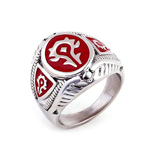 LDS Moda Popular Simple para Hombre Retro Warcraft Wow Hegemony Alliance Anillo de Acero de Titanio Rojo, Talla Xrojo, T