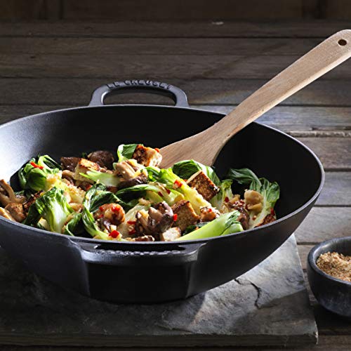 LE CREUSET 21308320000460 Wok de Hierro Fundido, Redondo, Apto para Todas Las Fuentes de Calor, Incl. inducción, Negro, 32 cm