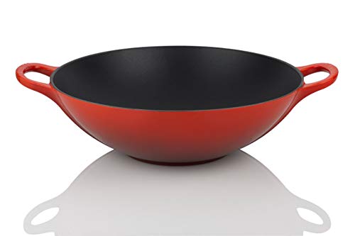 LE CREUSET 21308320000460 Wok de Hierro Fundido, Redondo, Apto para Todas Las Fuentes de Calor, Incl. inducción, Negro, 32 cm