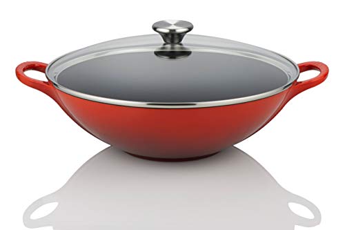 LE CREUSET 21308320000460 Wok de Hierro Fundido, Redondo, Apto para Todas Las Fuentes de Calor, Incl. inducción, Negro, 32 cm