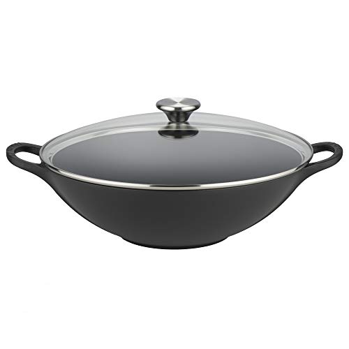 LE CREUSET 21308320000460 Wok de Hierro Fundido, Redondo, Apto para Todas Las Fuentes de Calor, Incl. inducción, Negro, 32 cm