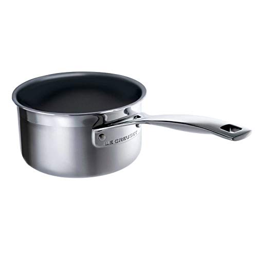 Le Creuset 3-Ply Cazo antiadherente, Ø 14 cm, acero inoxidable, volumen 1,3 L, libre de PFOA, para todo tipo de fuentes de calor (incl. inducción), metálico