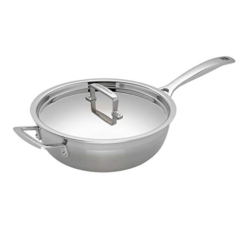 Le Creuset 3-Ply Sartén Sauté antiadherente con tapa, Ø 24 cm, acero inoxidable, libre de PFOA, para todo tipo de fuentes de calor (incl. inducción), metálico