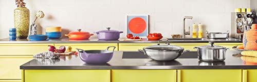 Le Creuset 3-Ply Wok antiadherente con tapa de vidrio, Ø 30 cm, acero inoxidable, volumen 4,8 L, Libre de PFOA, para todo tipo de fuentes de calor (incl. inducción), metálico