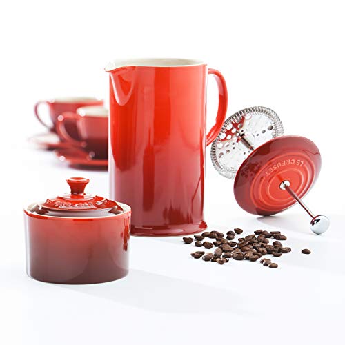 Le Creuset Cafetera Francesa con Prensa de Acero Inoxidable, Cerámica de gres, Rojo(Cereza), 800 ml