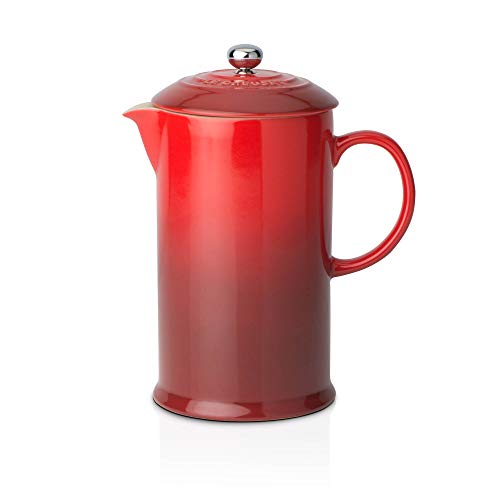 Le Creuset Cafetera Francesa con Prensa de Acero Inoxidable, Cerámica de gres, Rojo(Cereza), 800 ml