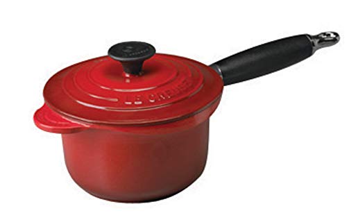 Le Creuset Cazo de hierro fundido con mango resistente al calor, Redondo, diametro 18 cm, Apto para todas las fuentes de calor, incluso inducción, Cereza