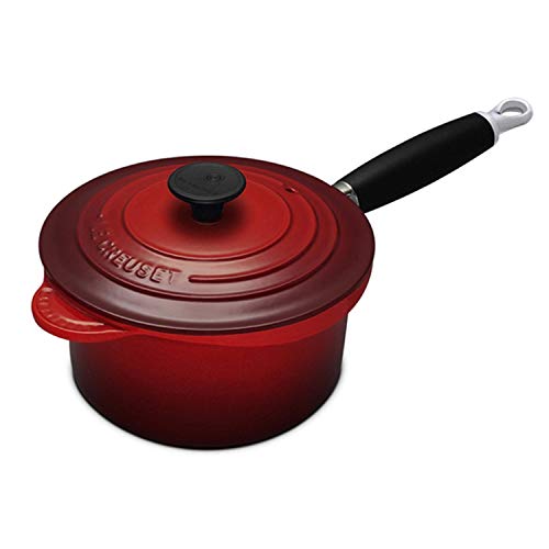 Le Creuset Cazo de hierro fundido con mango resistente al calor, Redondo, diametro 18 cm, Apto para todas las fuentes de calor, incluso inducción, Cereza