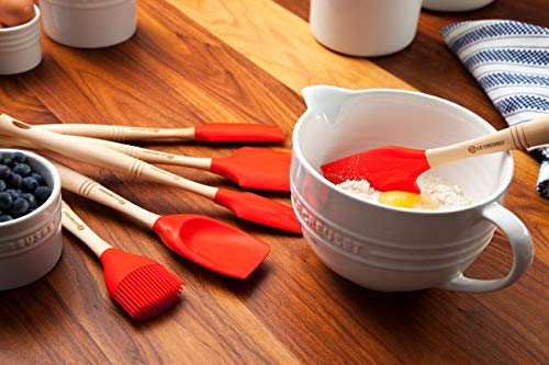 Le Creuset Espátula Fina con Cabezal de Silicona extraíble, Madera,Rojo Cereza, Largo: 33 cm