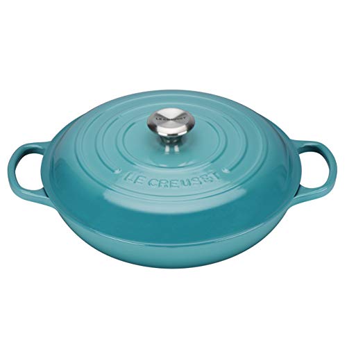 LE CREUSET Evolution Cacerola Baja Redonda, 2 L, para Todas Las Fuentes de Calor, Incl. inducción, Hierro Fundido, Azul (Caribe), 26 cm