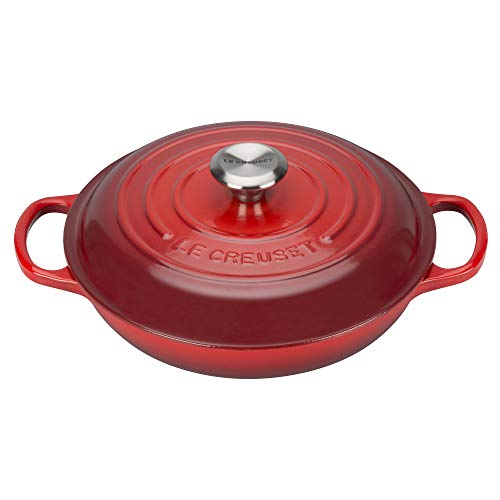 LE CREUSET Evolution Cacerola Baja Redonda, 3,2 L, para Todas Las Fuentes de Calor, Incl. inducción, Hierro Fundido, Rojo (Cereza), 30 cm