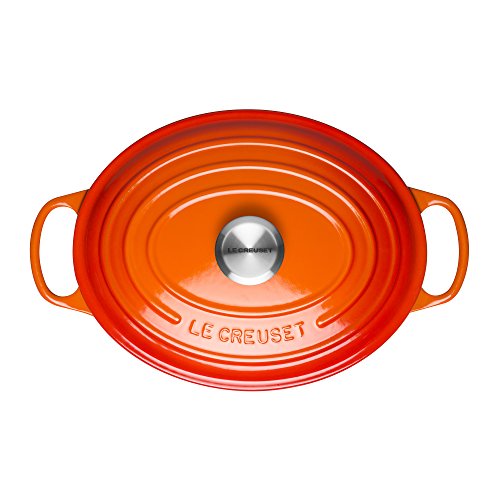 LE CREUSET Evolution Cocotte con Tapa, Ovalada, Todas Las Fuentes de Calor Incl. inducción, 4,1 l, Hierro Fundido, Naranja (Volcánico), 27 cm