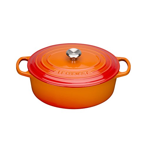 LE CREUSET Evolution Cocotte con Tapa, Ovalada, Todas Las Fuentes de Calor Incl. inducción, 4,1 l, Hierro Fundido, Naranja (Volcánico), 27 cm