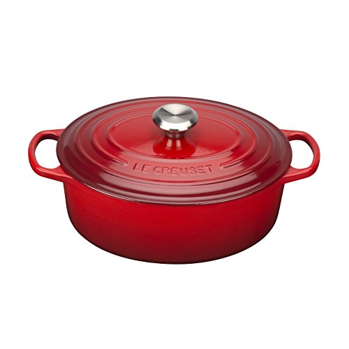 Le Creuset Evolution Cocotte con tapa, Ovalada, Todas las fuentes de calor incl. inducción, 4,1 l, Hierro fundido, Rojo(Cereza), 27 cm