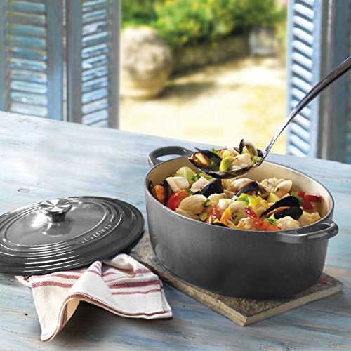 LE CREUSET Evolution Cocotte con Tapa, Ovalada, Todas Las Fuentes de Calor Incl. inducción, 4,7 l, Hierro Fundido, Gris Flint, 29 cm