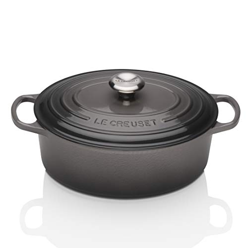 LE CREUSET Evolution Cocotte con Tapa, Ovalada, Todas Las Fuentes de Calor Incl. inducción, 4,7 l, Hierro Fundido, Gris Flint, 29 cm