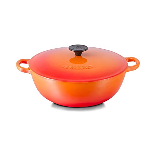 LE CREUSET Marmita con Tapa, Redonda, Apto para Todas Las Fuentes de Calor, Incl. inducción, Hierro Fundido, Naranja(Volcánico), 32 cm